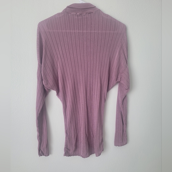 Zara sheer ribbed cinched purple plum sweater Zara Ribbed Knit Top in Purple - Picture 5 of 6